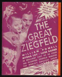 9m241 GREAT ZIEGFELD herald '36 great image of William Powell, Luise Rainer & Myrna Loy!