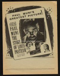 9m269 STORY OF LOUIS PASTEUR herald '36 great image of Paul Muni in the title role!