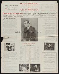 9p023 STOLEN MOMENTS English press sheet '20 close up image of Rudolph Valentino in suit & tie!