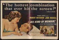 9p108 HIS KIND OF WOMAN magazine ad '51 Robert Mitchum, sexy Jane Russell, Howard Hughes presents!