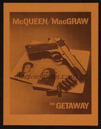 9p183 GETAWAY promo brochure '72 Steve McQueen, Ali McGraw, Sam Peckinpah, gun & passports image!