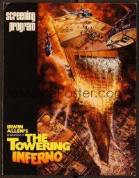 9p076 TOWERING INFERNO screening program '74 Steve McQueen, Paul Newman, art by John Berkey!