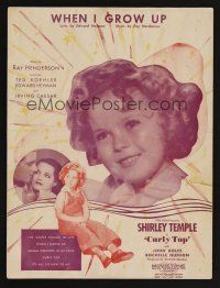 9p301 CURLY TOP sheet music '35 John Boles, cute image of Shirley Temple, When I Grow Up!