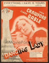 9p303 DANCING LADY sheet music '33 Joan Crawford, Clark Gable, Everything I Have is Yours!