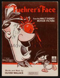 9p308 DER FUEHRER'S FACE sheet music '43 WWII art of Donald Duck hitting Hitler w/tomato!