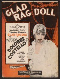 9p329 GLAD RAG DOLL sheet music '29 great image of pretty Dolores Costello!
