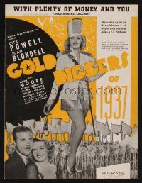 9p336 GOLD DIGGERS OF 1937 sheet music '36 sexy Joan Blondell, With Plenty of Money and You!