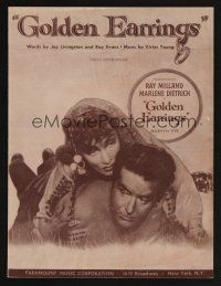 9p338 GOLDEN EARRINGS sheet music '47 sexy gypsy Marlene Dietrich & Ray Milland!