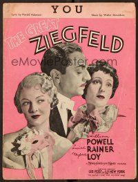 9p342 GREAT ZIEGFELD sheet music '36 William Powell, Luise Rainer & Myrna Loy, You!