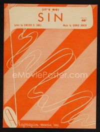 9p376 IT'S NO SIN sheet music '51 Chester Shull & George Hoven, cool geometric design!