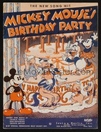 9p404 MICKEY MOUSE'S BIRTHDAY PARTY sheet music '36 Walt Disney, Donald Duck, Pluto, Minnie Mouse!