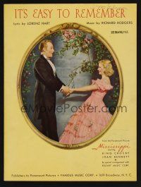 9p407 MISSISSIPPI sheet music '35 art of Bing Crosby, Joan Bennett, It's Easy to Remember!