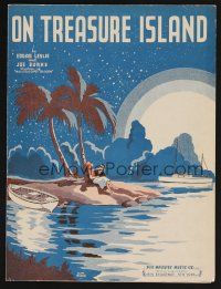 9p421 ON TREASURE ISLAND sheet music '35 Leslie & Burke, Cliff Miska art of couple on beach!