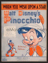 9p433 PINOCCHIO sheet music '40 Disney classic fantasy cartoon, When You Wish Upon a Star!