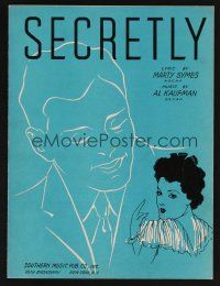 9p452 SECRETLY sheet music '43 Marty Symes & Al Kaufman, romantic art of couple!