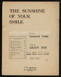9p496 SUNSHINE OF YOUR SMILE sheet music '15 written by Leonard Cooke & Lillian Ray!