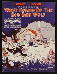 9p510 THREE LITTLE PIGS sheet music '33 Disney, Mickey Mouse, Who's Afraid Of The Big Bad Wolf!