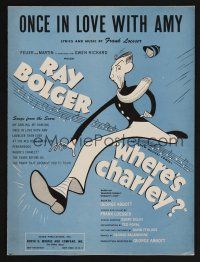 9p538 WHERE'S CHARLEY sheet music '52 Al Hirschfeld art of Ray Bolger, Once In Love With Amy!