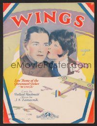 9p542 WINGS sheet music '27 William Wellman Best Picture winner starring Clara Bow & Buddy Rogers!
