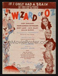 9p544 WIZARD OF OZ sheet music '39 artwork & photos of top stars, If Only I Had A Brain!
