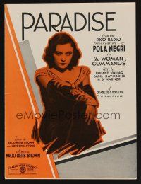 9p546 WOMAN COMMANDS sheet music '32 great image of sexy Pola Negri, Paradise!
