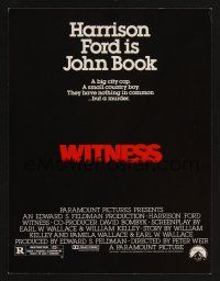 9p095 WITNESS trade ad '85 big city cop Harrison Ford in Amish country, directed by Peter Weir!