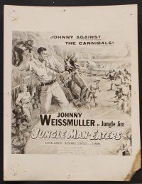 9p578 JUNGLE MAN-EATERS 10 8x10 stills '54 art still of Johnny Weissmuller fighting cannibals!