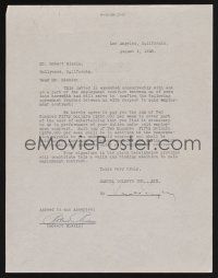 9r097 ROBERT RISKIN signed letter '38 reimbursement of his entertaining costs from Sam Goldwyn!