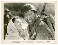 9r175 GENE EVANS signed 8x10 still '51 in full combat gear with Asian woman from The Steel Helmet!