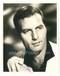 9r177 GEORGE MONTGOMERY signed deluxe 8x10 still '50s head & shoulders portrait of the handsome star