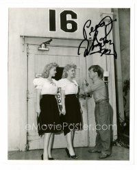 9r219 MICKEY ROONEY signed candid 8x10 still '44 with sexy twins from Andy Hardy's Blonde Trouble!