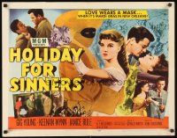 9s525 HOLIDAY FOR SINNERS style A 1/2sh '52 Gig Young, Keenan Wynn, Janice Rule, love wears a mask!