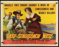 9s575 LAST STAGECOACH WEST style A 1/2sh '57 art of Jim Davis & Castle w/guns on runaway stagecoach!