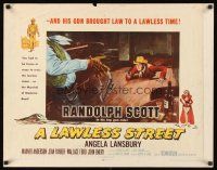 9s581 LAWLESS STREET style B 1/2sh '55 Randolph Scott is running out of luck, bullets & women too!