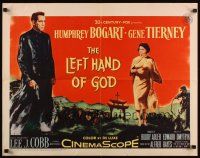 9s584 LEFT HAND OF GOD 1/2sh '55 art of priest Humphrey Bogart holding gun + sexy Gene Tierney!