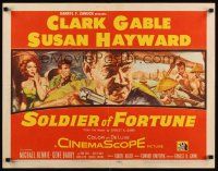 9s740 SOLDIER OF FORTUNE 1/2sh '55 art of Clark Gable shooting gun, plus sexy Susan Hayward!