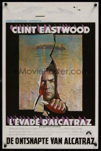 9t593 ESCAPE FROM ALCATRAZ Belgian '79 cool artwork of Clint Eastwood busting out by Lettick!