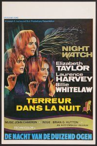 9t662 NIGHT WATCH Belgian '73 art of frightened Elizabeth Taylor, Laurence Harvey!