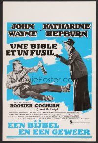 9t696 ROOSTER COGBURN Belgian '75 great art of John Wayne with eye patch & Katharine Hepburn!