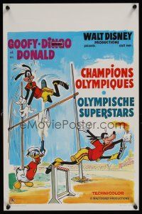 9t738 SUPERSTAR GOOFY Belgian '72 Disney, art of Goofy hurdling w/Olympic torch!