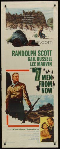 9t005 7 MEN FROM NOW insert '56 Budd Boetticher, full-length art of Randolph Scott with rifle!