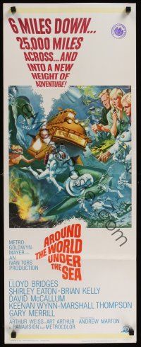 9t020 AROUND THE WORLD UNDER THE SEA insert '66 Lloyd Bridges, great scuba diving fantasy art!