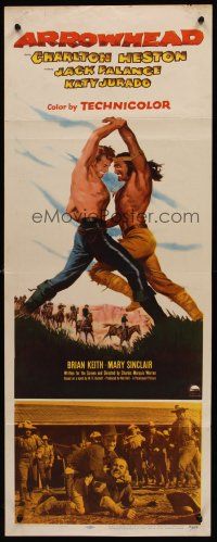 9t021 ARROWHEAD insert '53 art of Charlton Heston fighting Native American Jack Palance!