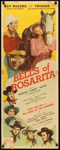 9t031 BELLS OF ROSARITA insert '45 wonderful image of Roy Rogers w/ guitar, Dale Evans & Trigger!