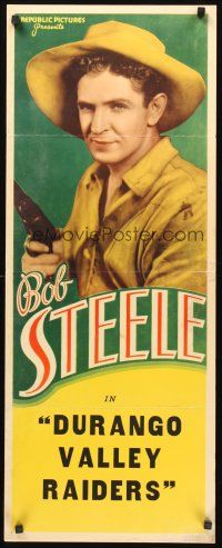 9t044 BOB STEELE insert '40s great huge close up wearing buckskin & holding gun!