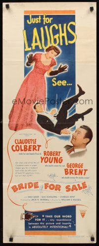 9t052 BRIDE FOR SALE insert '49 Claudette Colbert caught between Robert Young & George Brent!