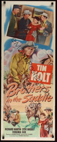 9t055 BROTHERS IN THE SADDLE insert '49 cool western artwork of cowboy Tim Holt on horse with gun!