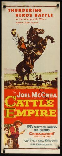 9t069 CATTLE EMPIRE insert '58 cool full-length image of cowboy Joel McCrea on rearing horse!