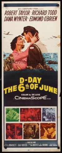 9t091 D-DAY THE SIXTH OF JUNE insert '56 romantic art of Robert Taylor & sexy Dana Wynter in WWII!
