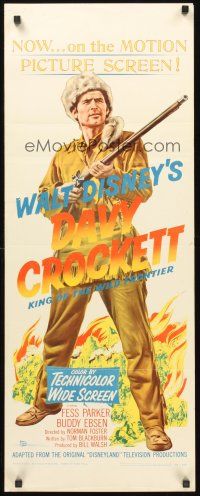 9t098 DAVY CROCKETT, KING OF THE WILD FRONTIER insert '55 Disney, classic art of Fess Parker!